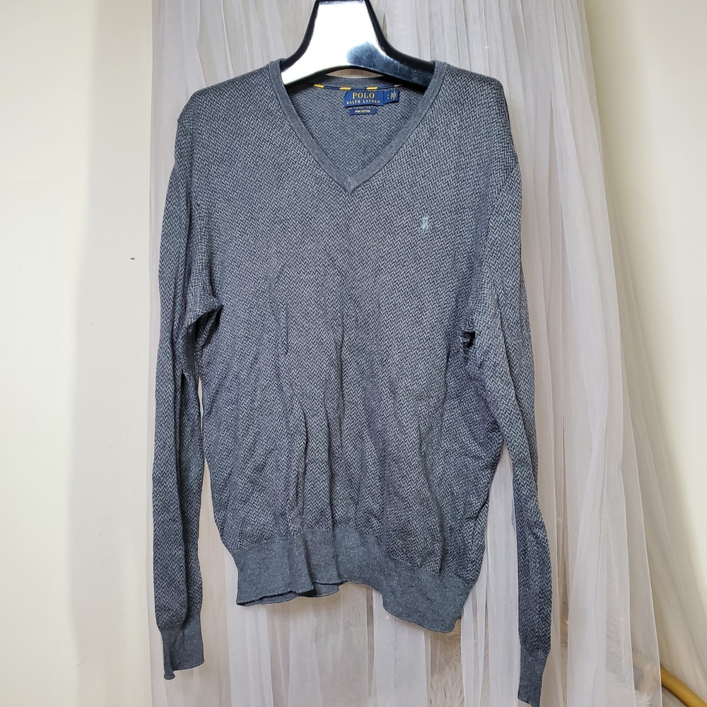 Polo Ralph Lauren Pima Cotton Sweater Mens‎ L Gray Casual Golf Grandpacore Retro